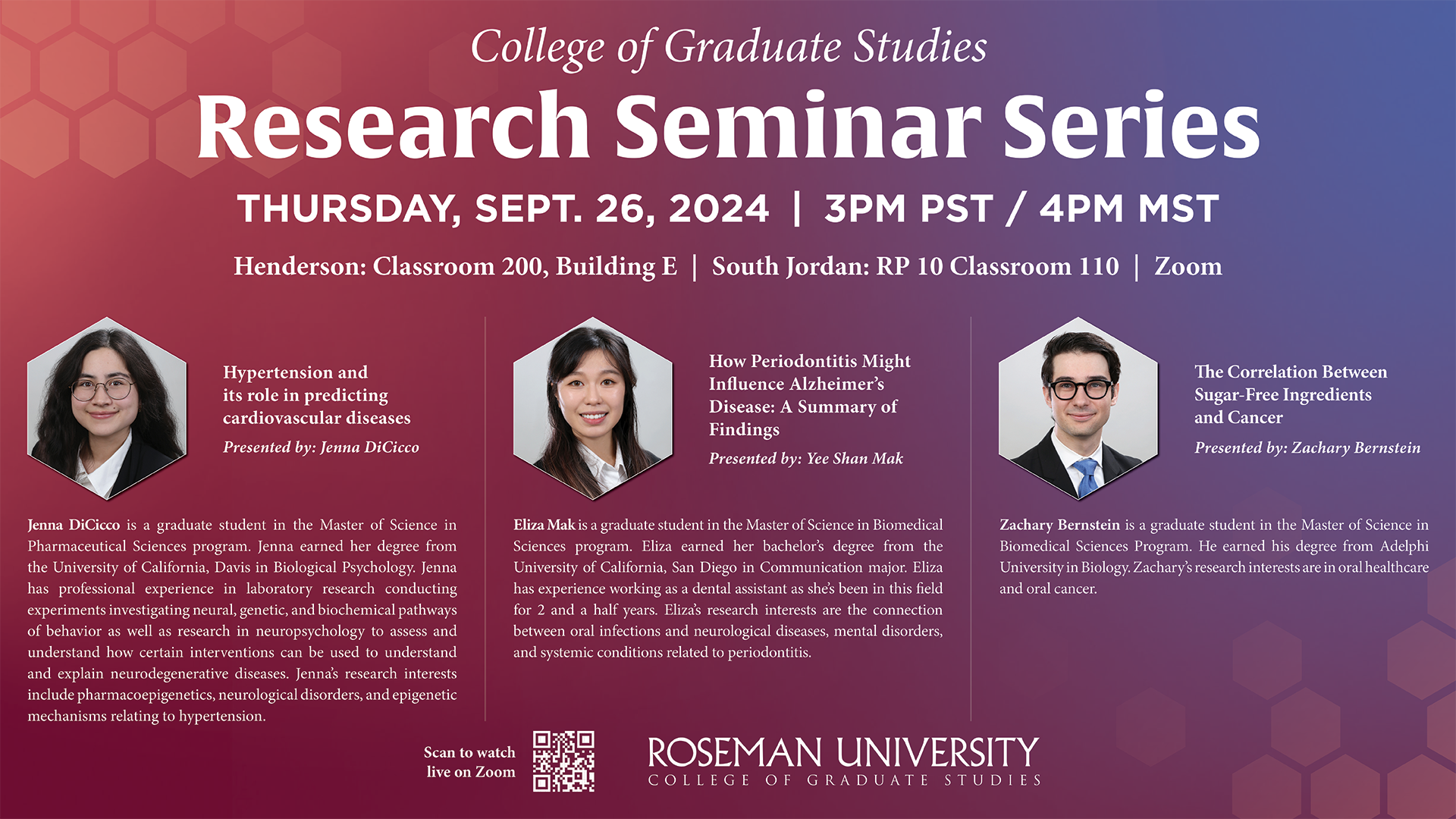Roseman University College of Graduate Studies Research Seminar Series
