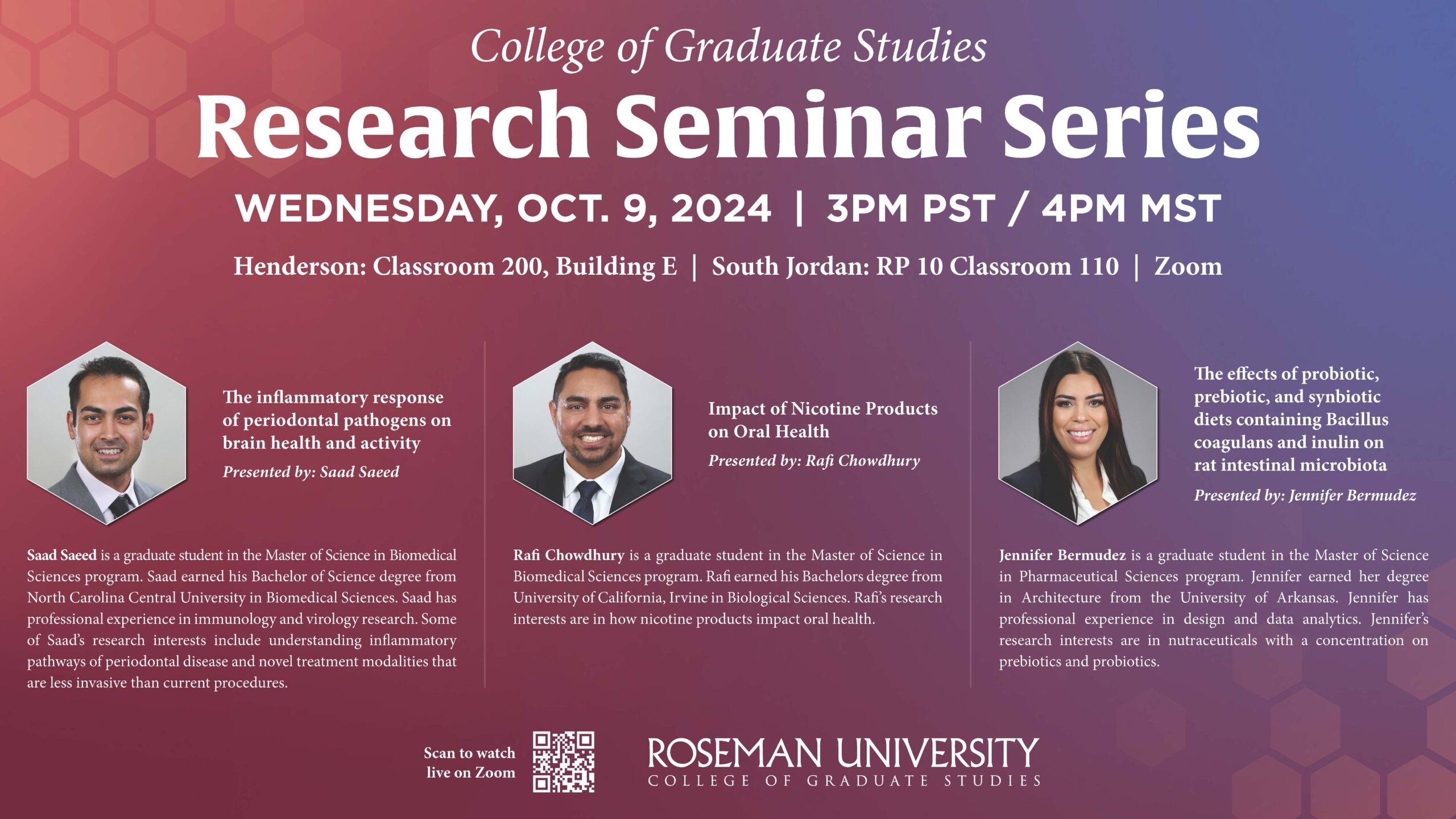 Roseman University College of Graduate Studies Research Seminar Series