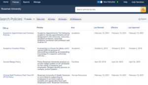 Roseman University PolicyStat screenshot