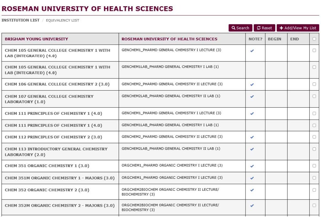 Roseman's Prerequisite Evaluation Tool screenshot