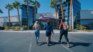 Students walking into building
