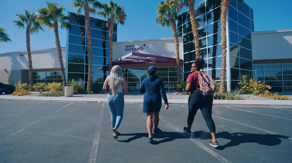 Students walking into building